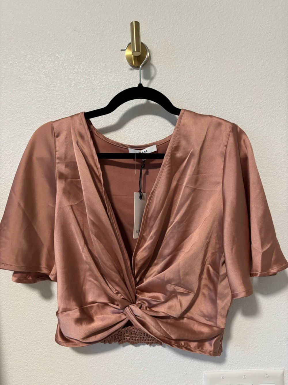 Satin Twist-Front Crop Top - Rose Brown